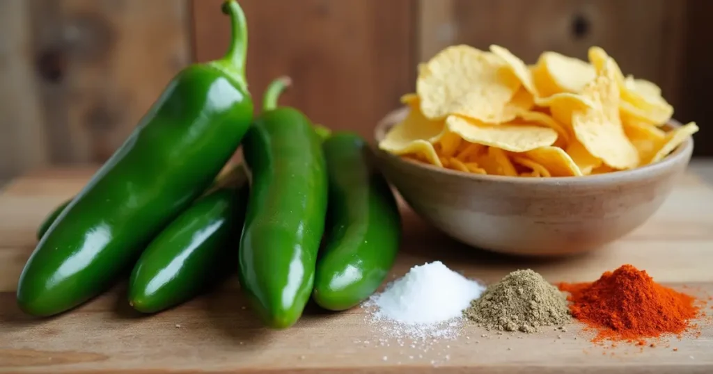 Fresh jalapenos, olive oil, salt, and spices ready to be turned into crispy chips.