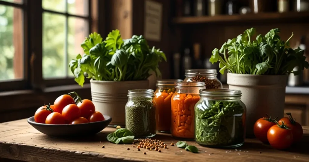 Fresh vegetables, herbs, and spices for a flavorful vegetarian dish.