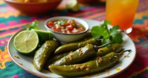 A close-up of fresh serrano peppers with assorted colorful peppers on a wooden table.