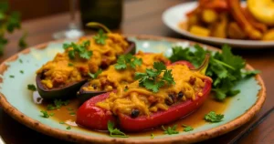 Fresh Cubanelle peppers on a rustic wooden surface with sliced pieces.